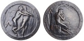 FRANCE, Faune et Syrinx, 1909 [struck 1921], a bronze medal by A. Lafleur, faun with arms around the nymph Syrinx...