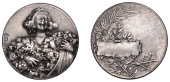FRANCE, Femme riant avec des fleurs [Laughing Woman with Flowers], c. 1910, an Art Nouveau silver award medal by R....