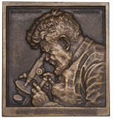 ROMANIA, Jean Cantacuzène, 1933, a uniface bronze plaque by G.-A. Lavrillier, Cantacuzène left, examining a...