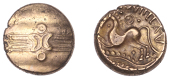 British Iron Age, TRINOVANTES, Dubnovellaunos (c. 5 BC - AD 10), gold Stater, Branch [II] type, wreath, outline...