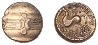 British Iron Age, TRINOVANTES, Dubnovellaunos (c. 5 BC - AD 10), gold Stater, Branch [II] type, wreath, outline...