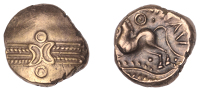 British Iron Age, TRINOVANTES, Dubnovellaunos (c. 5 BC - AD 10), gold Stater, Branch [II] type, wreath, outline...
