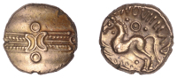 British Iron Age, TRINOVANTES, Dubnovellaunos (c. 5 BC - AD 10), gold Stater, Branch [II] type, wreath, outline...
