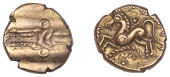 British Iron Age, TRINOVANTES, Dubnovellaunos (c. 5 BC - AD 10), gold Stater, Early [Annulate Head] type, wreath,...