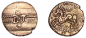 British Iron Age, TRINOVANTES, Dubnovellaunos (c. 5 BC - AD 10), gold Stater, Early [Annulate Head] type, wreath,...