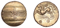 British Iron Age, TRINOVANTES, Dubnovellaunos (c. 5 BC - AD 10), gold Stater, Branch [II] type, wreath, outline...
