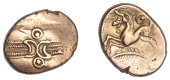 British Iron Age, TRINOVANTES, Dubnovellaunos (c. 5 BC - AD 10), gold Stater, Branch [A] type, wreath, outline...