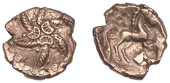 British Iron Age, CATUVELLAUNI, Addedomaros (c. 45-25 BC), gold Stater, Spiral type, six-armed wreath spiral, three...