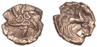 British Iron Age, CATUVELLAUNI, Addedomaros (c. 45-25 BC), gold Stater, Spiral type, six-armed wreath spiral, three...