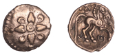 British Iron Age, CATUVELLAUNI, Addedomaros (c. 45-25 BC), gold Quarter-Stater, Floral [Cruciform] type, flower of...