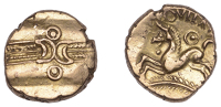British Iron Age, TRINOVANTES, Dubnovellaunos (c. 5 BC - AD 10), gold Stater, Branch [A] type, wreath, outline...