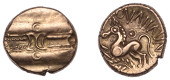 British Iron Age, TRINOVANTES, Dubnovellaunos (c. 5 BC - AD 10), gold Stater, Early [Annulate Head] type, wreath,...