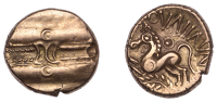 British Iron Age, TRINOVANTES, Dubnovellaunos (c. 5 BC - AD 10), gold Stater, Early [Annulate Head] type, wreath,...
