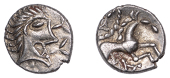British Iron Age, ICENI, Uninscribed issues, silver Unit, Norfolk God [Moustache] type, stylised male head right,...