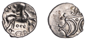 British Iron Age, ICENI, Ecen (c. AD 10-43), silver Unit, Corn Ear type, double crescent emblem on vertical wreath,...