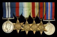 A fine Second War fall of Crete D.S.M. group of six awarded to Able Seaman E. S. B. Dent, Royal Navy, who...