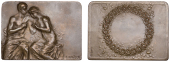 FRANCE, Les fiançailles [The Engagement], 1912, a bronze plaque by H. Kautsch, young couple seated facing, the man...
