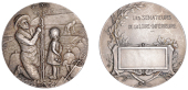 FRANCE, Tailler un rosier [Pruning a Rose-bush], c. 1920, a silver award medal by E.-A. Monier, gardener kneeling to...