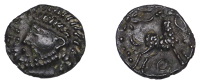 British Iron Age, CATUVELLAUNI, Tasciovanus (25 BC - AD 10), bronze Half Unit, Goat type, bearded head right with...
