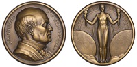 FRANCE, Centenaire de La Revue des Deux Mondes, 1929, an Art Déco bronze medal by L.-G. Bazor, bust of François...