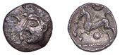 British Iron Age, ICENI, Early Uninscribed issues, silver Unit, Bury Diadem type, female head left, wearing diadem,...