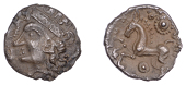 British Iron Age, ICENI, Early Uninscribed issues, silver Unit, Bury Diadem type, female head left, wearing diadem,...