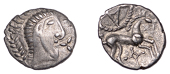 British Iron Age, ICENI, Uninscribed issues, silver Unit, Norfolk God [Small Head] type, stylised male head right,...