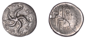 British Iron Age, DUROTRIGES, Uninscribed issues, silver Quarter-Stater, Badbury Starfish type, five-armed starfish,...