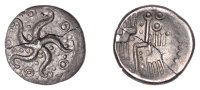 British Iron Age, DUROTRIGES, Uninscribed issues, silver Quarter-Stater, Badbury Starfish type, five-armed starfish,...