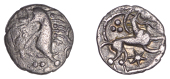 British Iron Age, ICENI, Uninscribed issues, silver Unit, Norfolk Boar Star type, stylised boar right, single front...