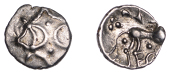 British Iron Age, ICENI, Ecen (c. AD 10-43), silver Half Unit, Mini Ecen type, back-to-back open crescents separated...
