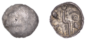British Iron Age, DUROTRIGES, Uninscribed issues, silver Quarter-Stater, Badbury Rat type, trace of ‘three men in...