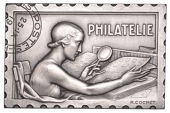 FRANCE, Philatélie, 1938, an Art Déco uniface silver award plaque in the shape of a postage stamp by R. Cochet,...