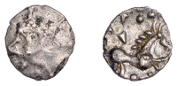 British Iron Age, ICENI, Ecen, silver Half Unit, Mini Ece type(?), back-to-back crescents in diamond shape, rev....
