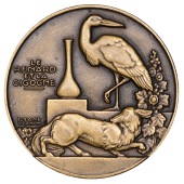 FRANCE, Le renard et la cigogne [The Fox and the Heron], 1938, a uniface Art Déco bronze medal by J.-É.-L. de...
