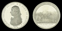 Matthew Boulton’s Medal for Trafalgar 1805, white metal, contained in original metal shells, nearly extremely...