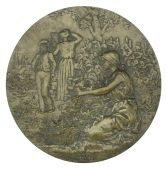 FRANCE, Les vendages [The Harvest], 1889, a uniface cast bronze maquette by S.-É. Vernier, female kneeling to left,...