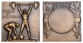 FRANCE, Poids et haltères [Weights and Dumbbells], 1940, a bronze award plaque by P.-A. Morlon, male weightlifter...
