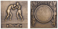 FRANCE, Boxe [Boxing], 1940, a bronze award plaque by R.-A.-A.-J. Baudichon and P.-A. Morlon, two male boxers in a...