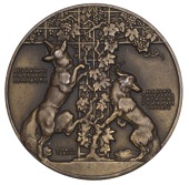 FRANCE, Le renard et les raisins [The Fox and the Grapes], 1937, an Art Déco uniface bronze medal by J.-É.-L. de...