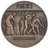 FRANCE, Le laboureur et ses enfants [The Farmer and his Children], 1942, an Art Déco uniface bronze medal by...