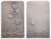 FRANCE, Enfant aux roses [Child with Roses], 1906, an Art Nouveau silver plaque by O. Yencesse for Duval-Janvier,...