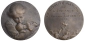 FRANCE, Amour maternel [Maternal Love], 1912, a bronze medal by O. Yencesse for Canale, mother kissing her baby who...