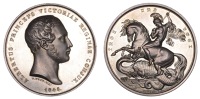 ENGLAND, Prince Albert, 1845, a silver personal award medal by W. Wyon, bust right, rev. St George and dragon, edge...