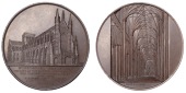 ENGLAND, Winchester Cathedral, 1855, a copper medal by J. Wiener for G.R. Elkington & Co, side elevation of the...