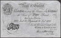 Bank of England, Ernest M. Harvey, £5, Plymouth, 26 January 1920, serial number U/53 51266, a clean and attractive...