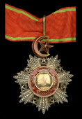 Ottoman Empire, Order of Medjidieh, Third Class neck badge, 76mm including star and crescent suspension x 59mm,...
