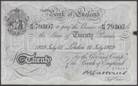 Bank of England, Basil G. Catterns, £20, London, 15 July 1929, serial number 41/M 79307, single pinhole at left,...