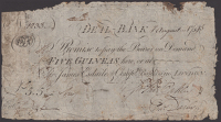 Deal Bank, for Thos. Oakley, 5 Guineas, 1 August 1795, serial number 1233, Oakley signature, very good and...