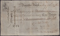 Doncaster Bank, for Thos. Gill, £10, 1 May 1776, serial number 534, with bankruptcy stamp on reverse dated 1778, a...